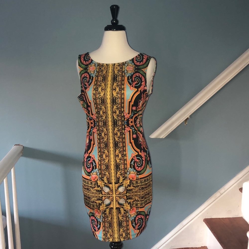 Printed Crew Neck Sleeveless Dress